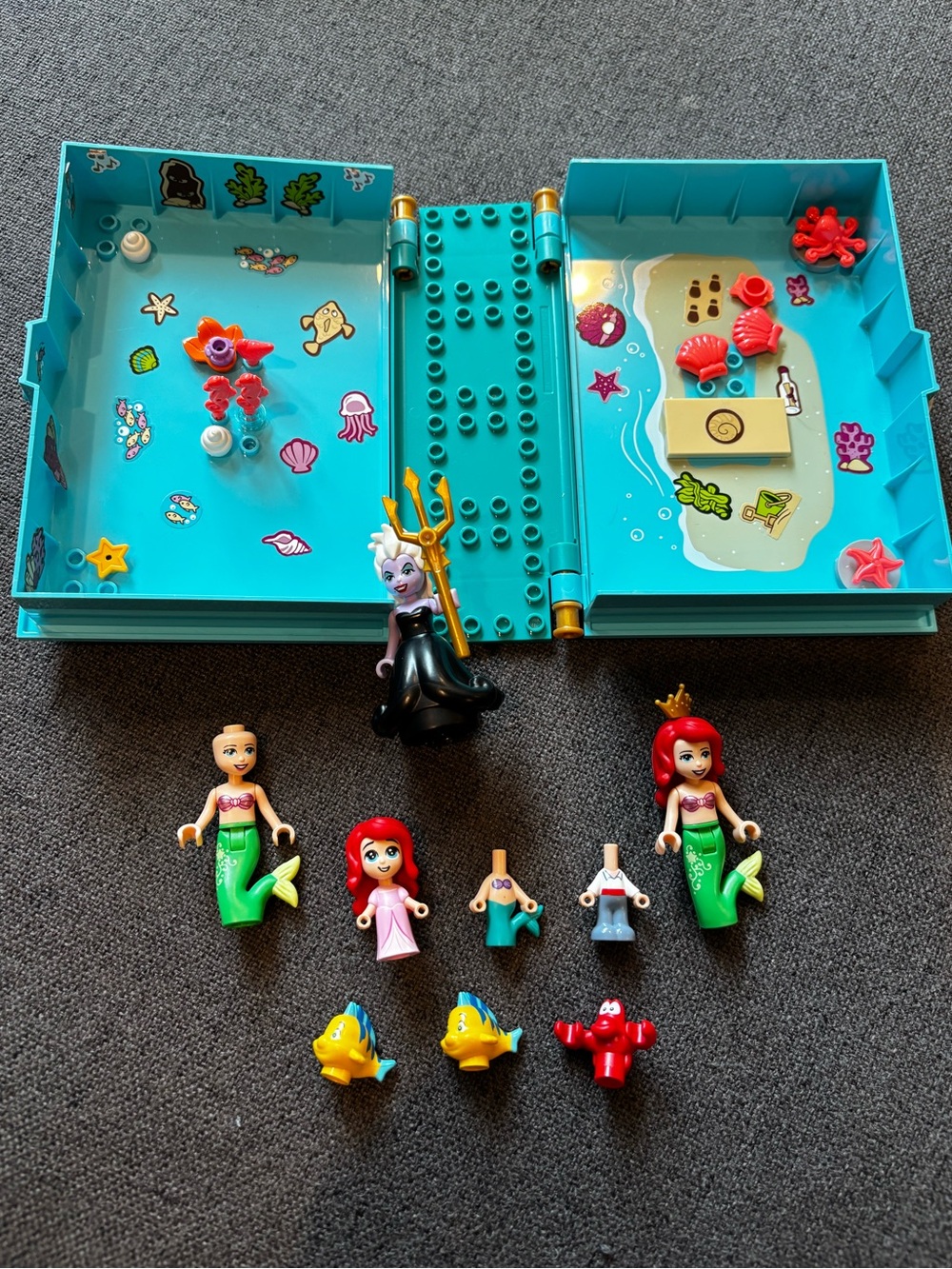 Disney Lego mini figures Ariel, Ursula, Sebastian, and Flouder